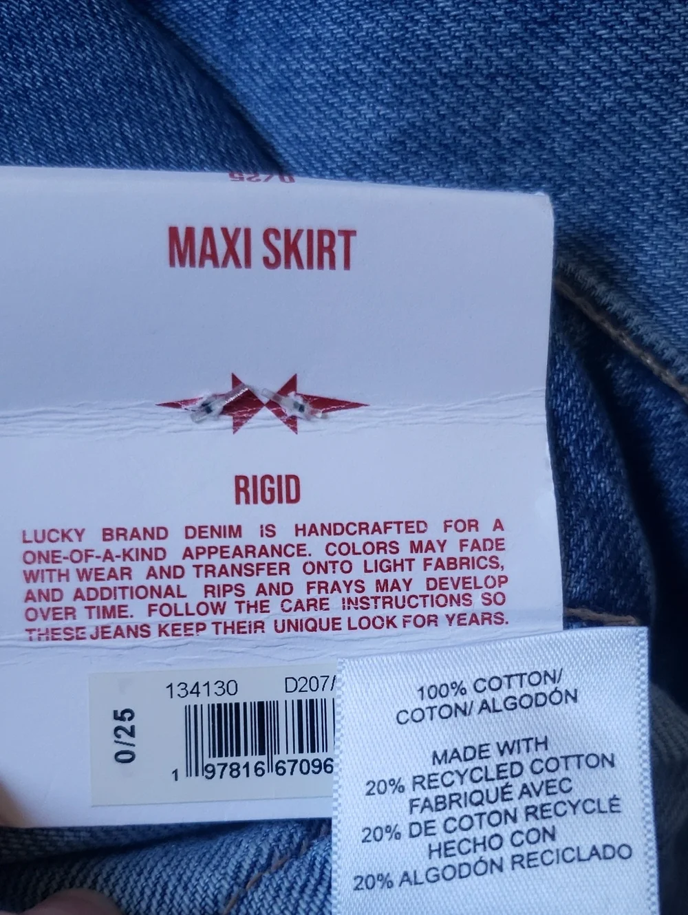 Lucky Brand Faded Blue Denim Maxi Skirt with Front Slit Size 25 New